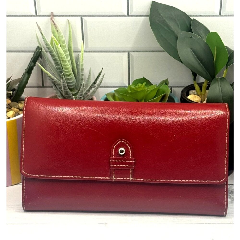 Buxton Red Genuine Leather Checkbook Wallet With Snap Closure & Coin Pocket